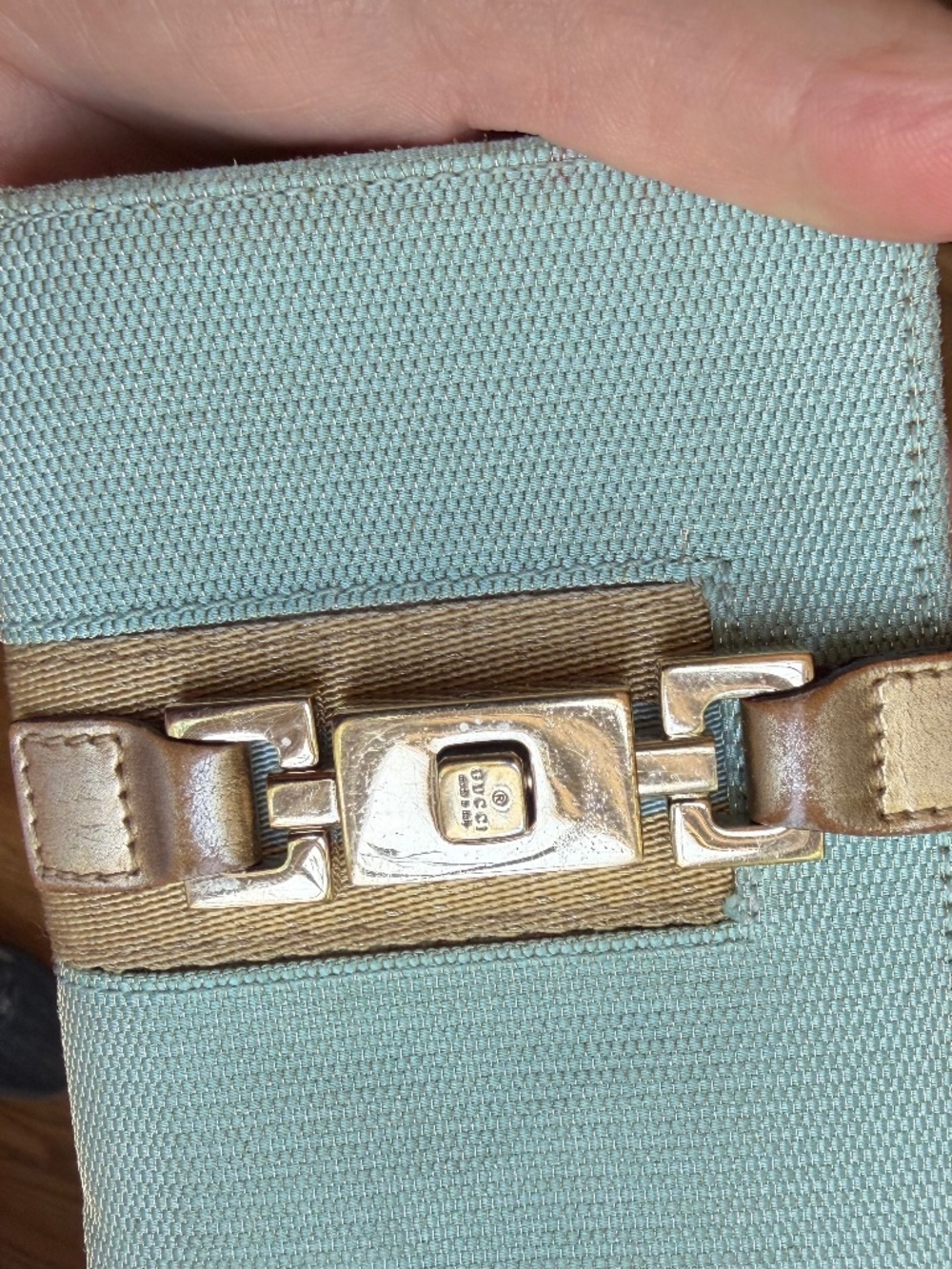 vintage Gucci Jackie Bifold Wallet, light blue/turquoise gold, piston hardware - Picture 3 of 7